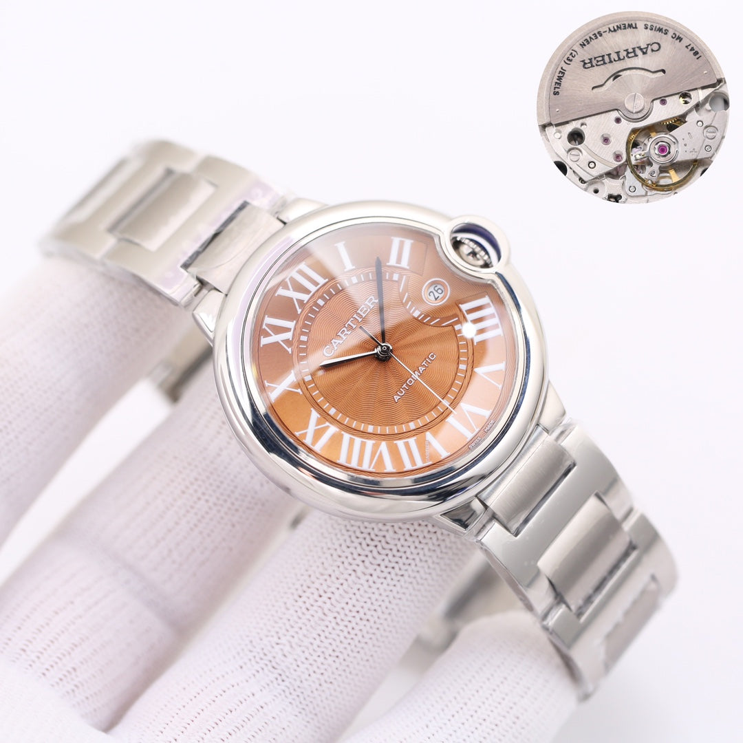 CARTIER BALLON BLEU DATE 42 PINK GOLD CHOCOLATE DIAL