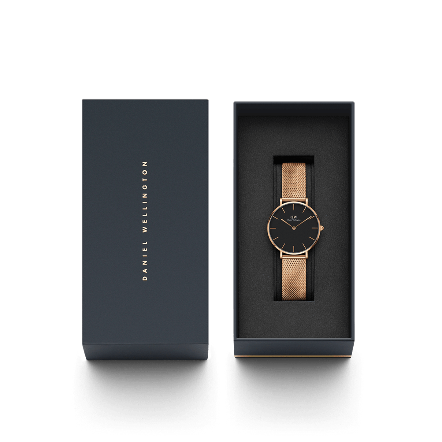 DW Petite Melrose Black Rose Gold Watch