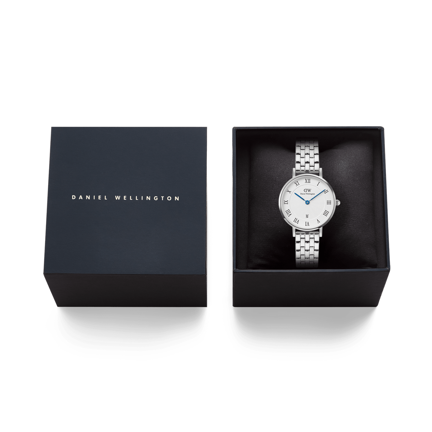 DW Petite Roman Numerals Date 5-link Silver Watch
