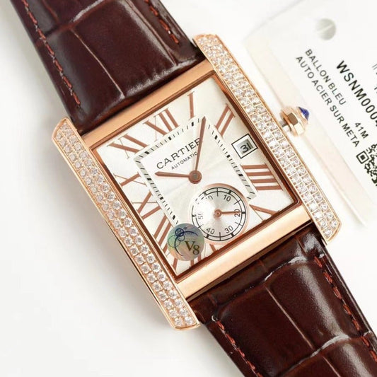 CARTIER TANK MC LADIES SECOND TIME GOLD CASE DIAMOND BEZEL