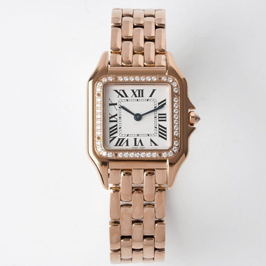 CARTIER PANTHERE 27MM PINK GOLD CASE DIAMOND BEZEL WHITE DIAL