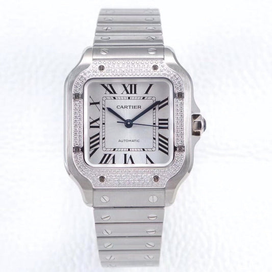 CARTIER SANTOS LADY 35.1MM AUTOMATIC SILVER DIAMOND BEZEL