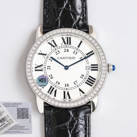 CARTIER RONDE SOLO STEEL BLACK LEATHER