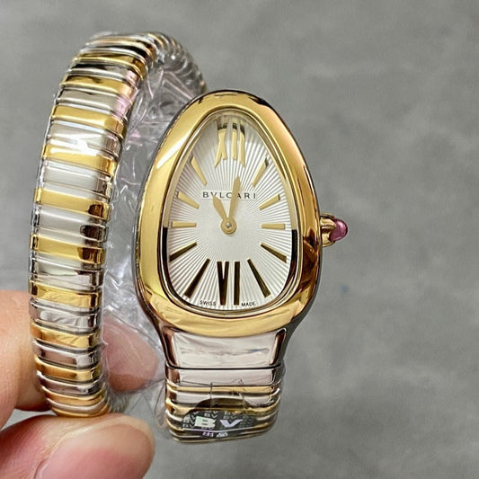 BVLGARI SERPENTI SPIGA GOLD SILVER CERAMIC WHITE DIAL