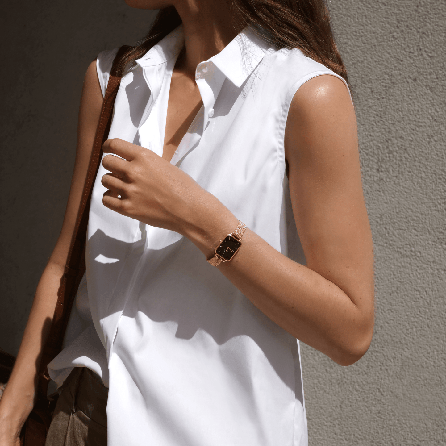 DW Quadro Pressed Melrose Black Rose Gold Watch