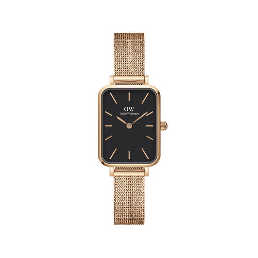 DW Quadro Pressed Melrose Black Rose Gold Watch