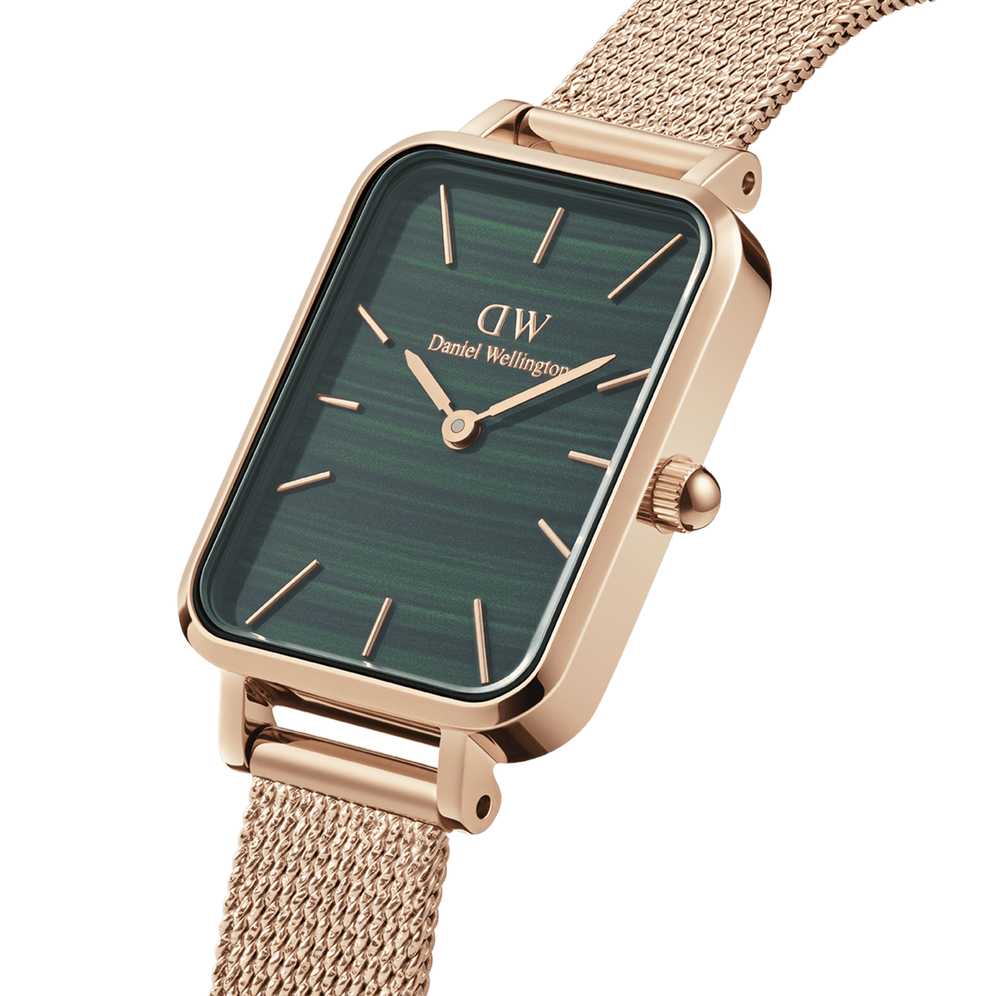 DW Quadro Pressed Melrose Green Rose Gold Watch