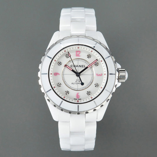 CHANEL J12 Automatic White Ceramic Pink Diamond Numerals White Dial