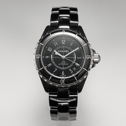 CHANEL J12 Date Automatic Black Ceramic White Numerals Black Dial White Steel Hands