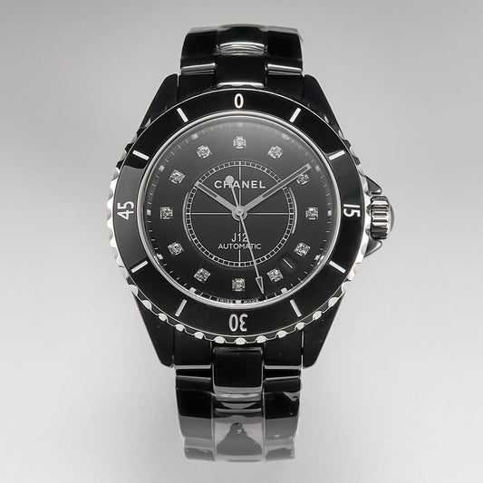 CHANEL J12 Date Automatic Black Ceramic Diamond Numerals Black Dial Black Steel Hands